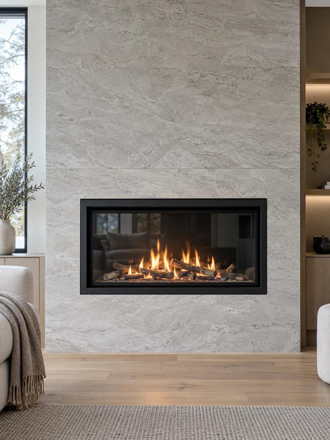 Gas fireplace and accessible model information for a fuel-conversion review