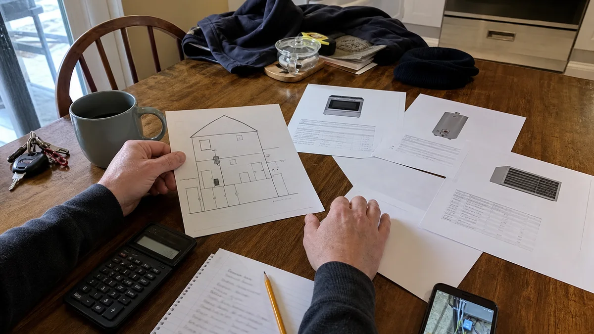 Home gas-load planning with appliance specifications and a property sketch