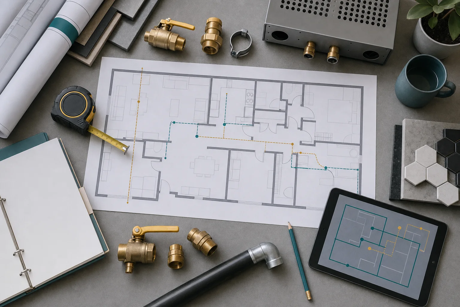 Floor plan, gas-line route diagram, measuring tools and fitting samples - Platinum Gas Floor plan, gas-line route diagram, measuring tools and fitting samples