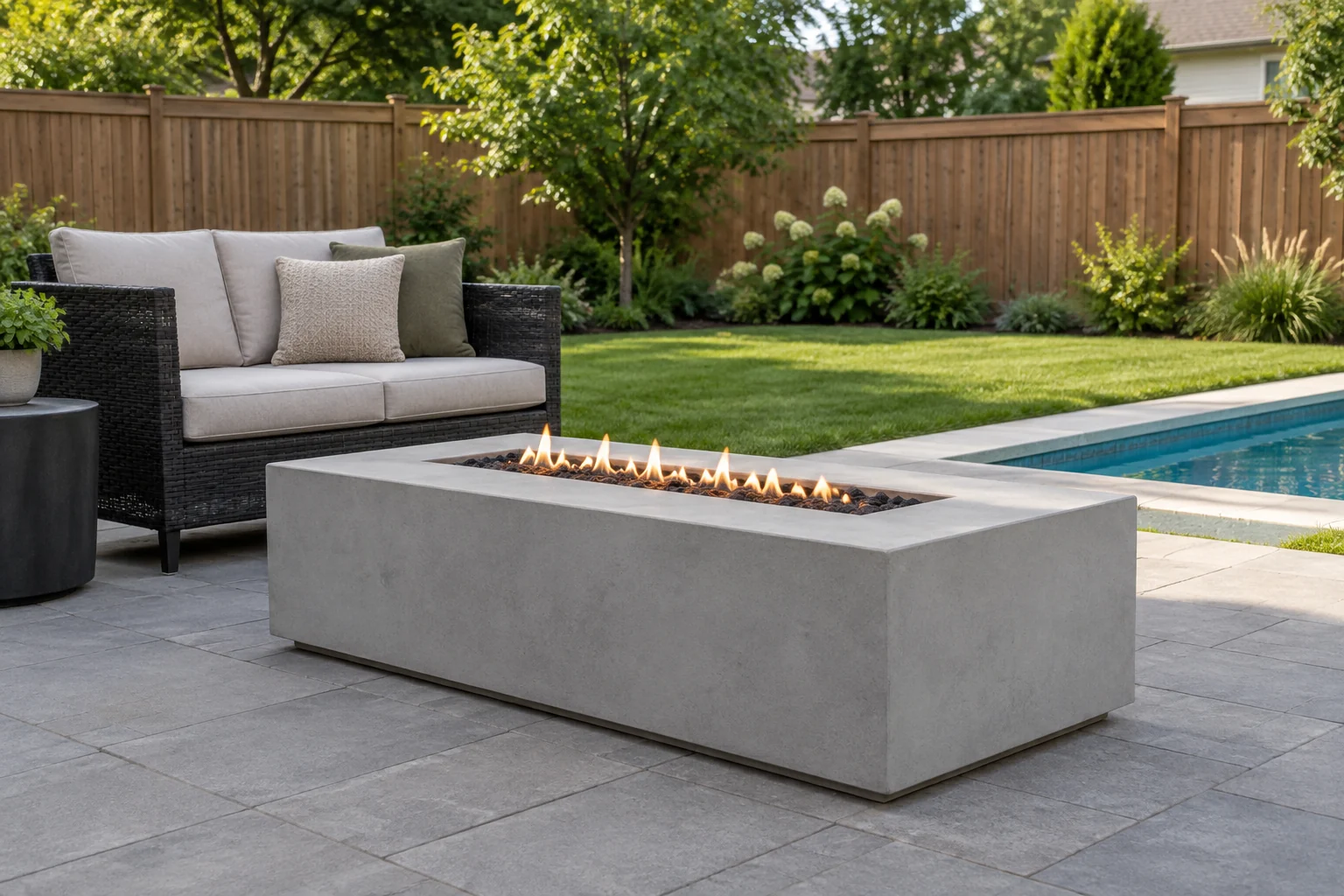 Outdoor living area with a gas fire feature Outdoor living area with a gas fire feature