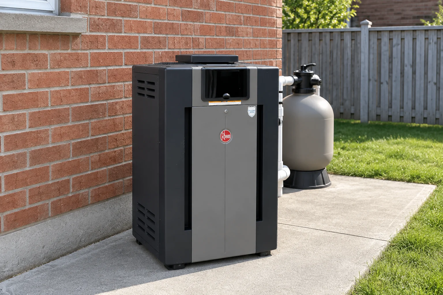 Residential pool-heating equipment on a service pad