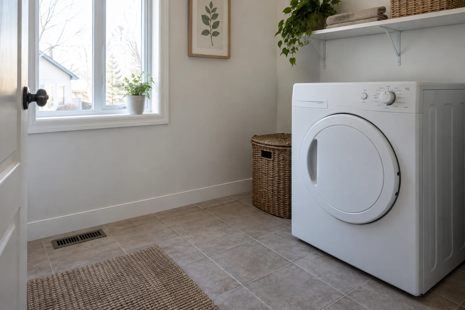 Closed gas dryer in a residential laundry room