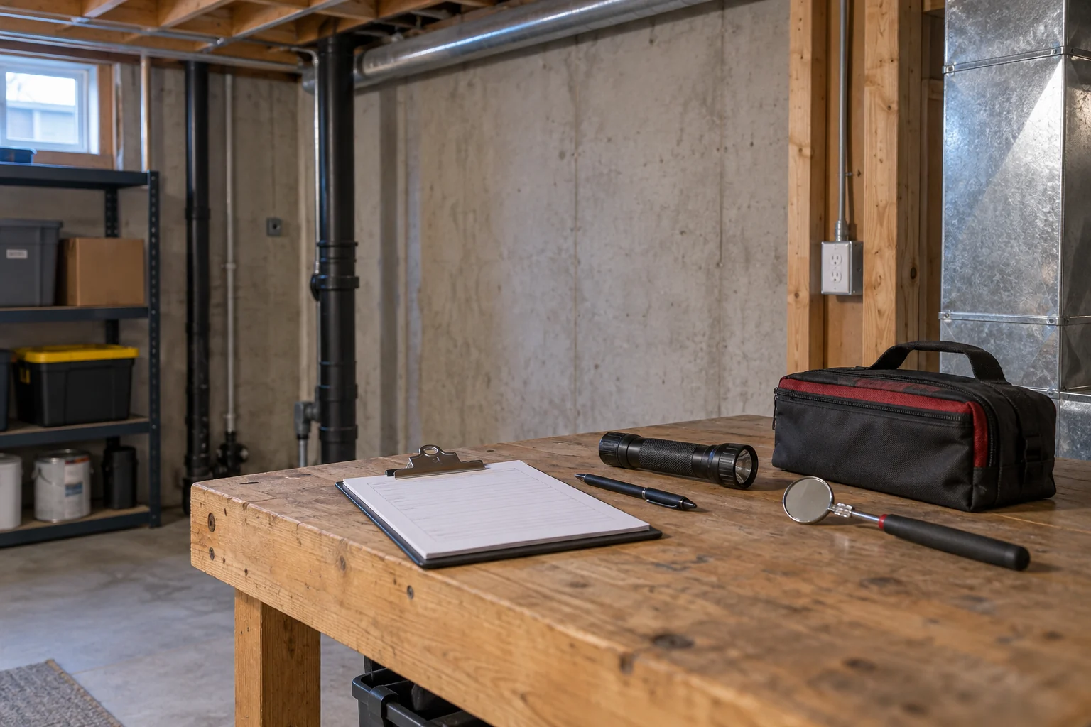 Service assessment tools and notes in an accessible mechanical area