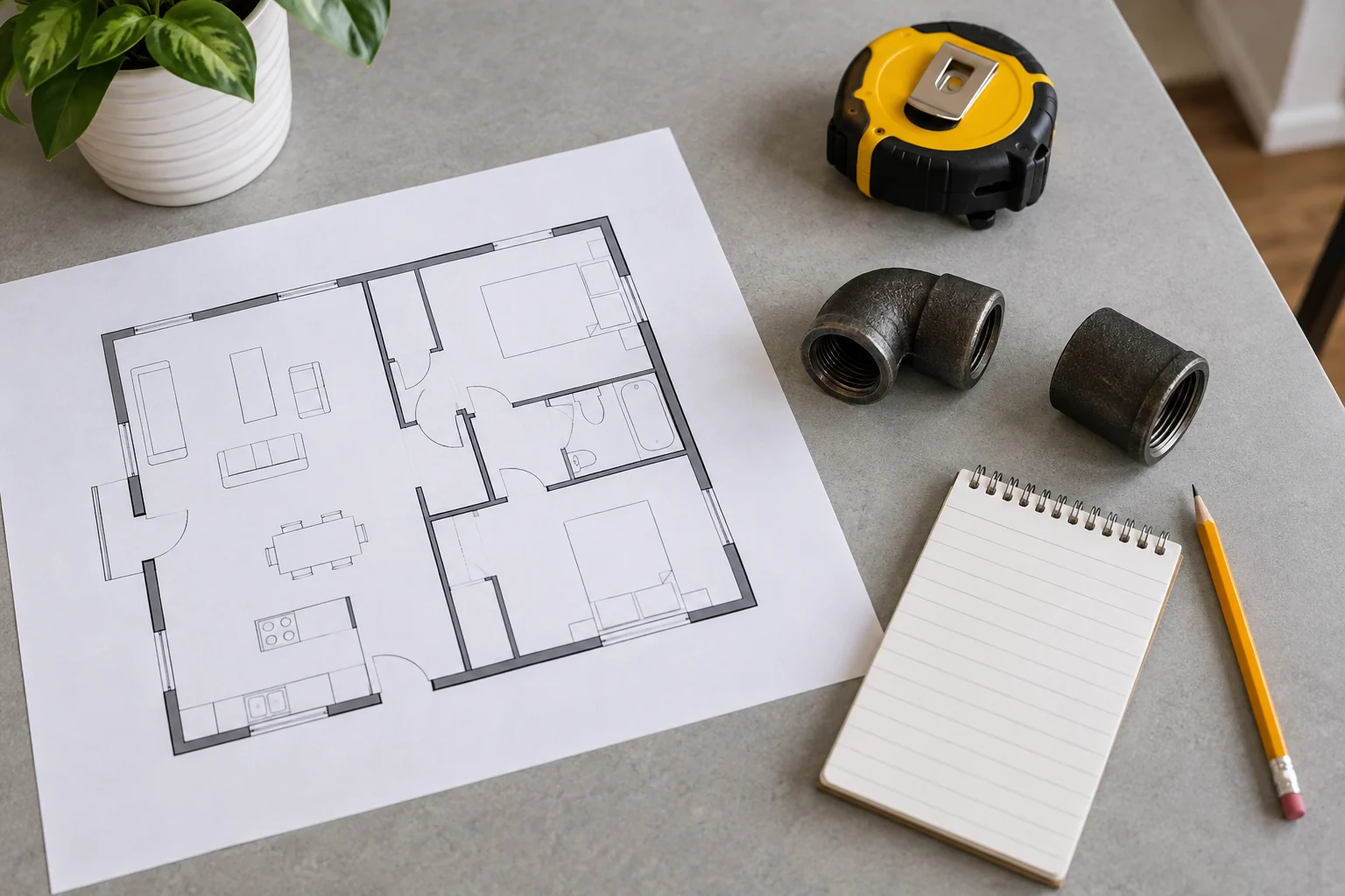 Gas-line planning materials and fittings