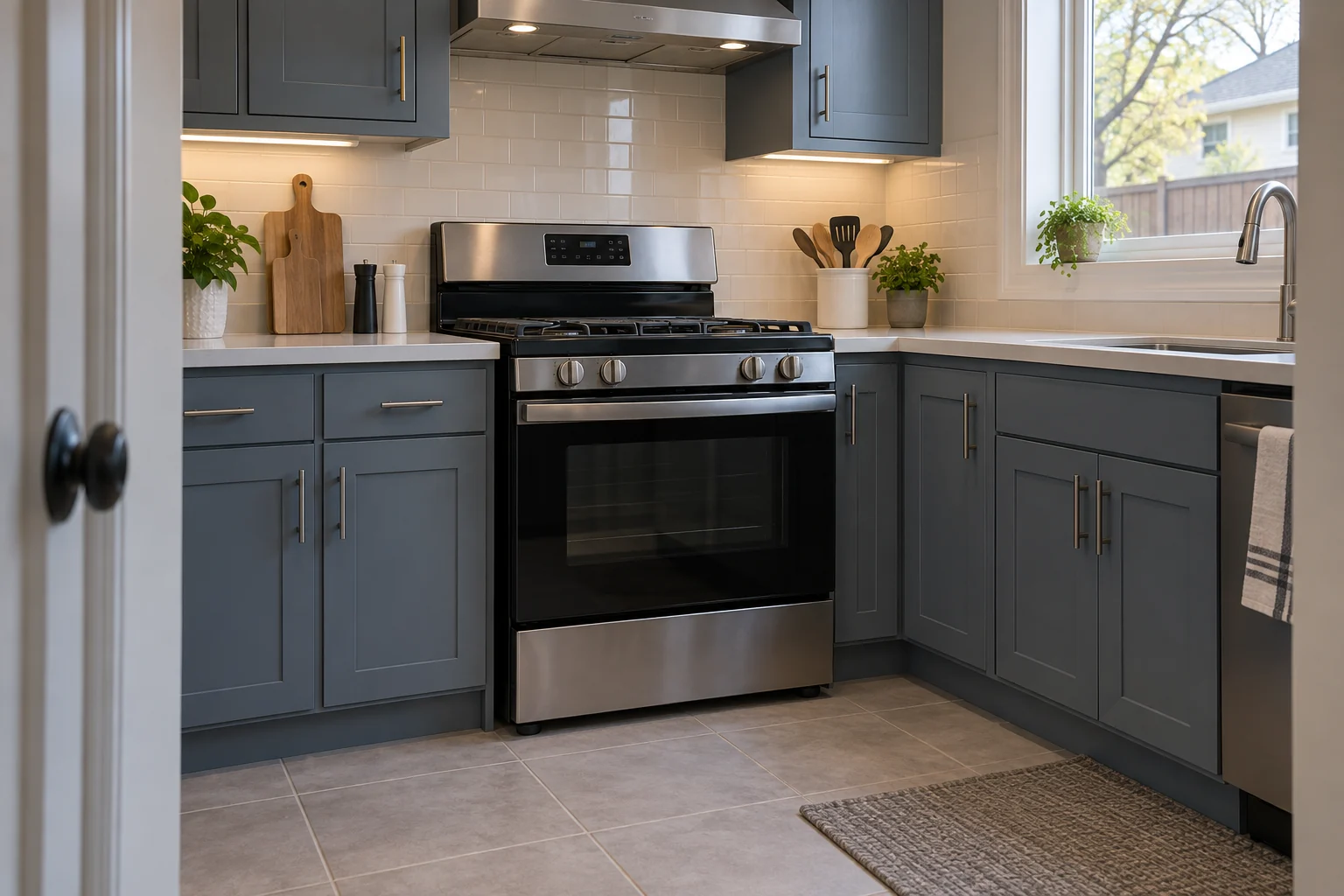 Finished gas range with clear service access
