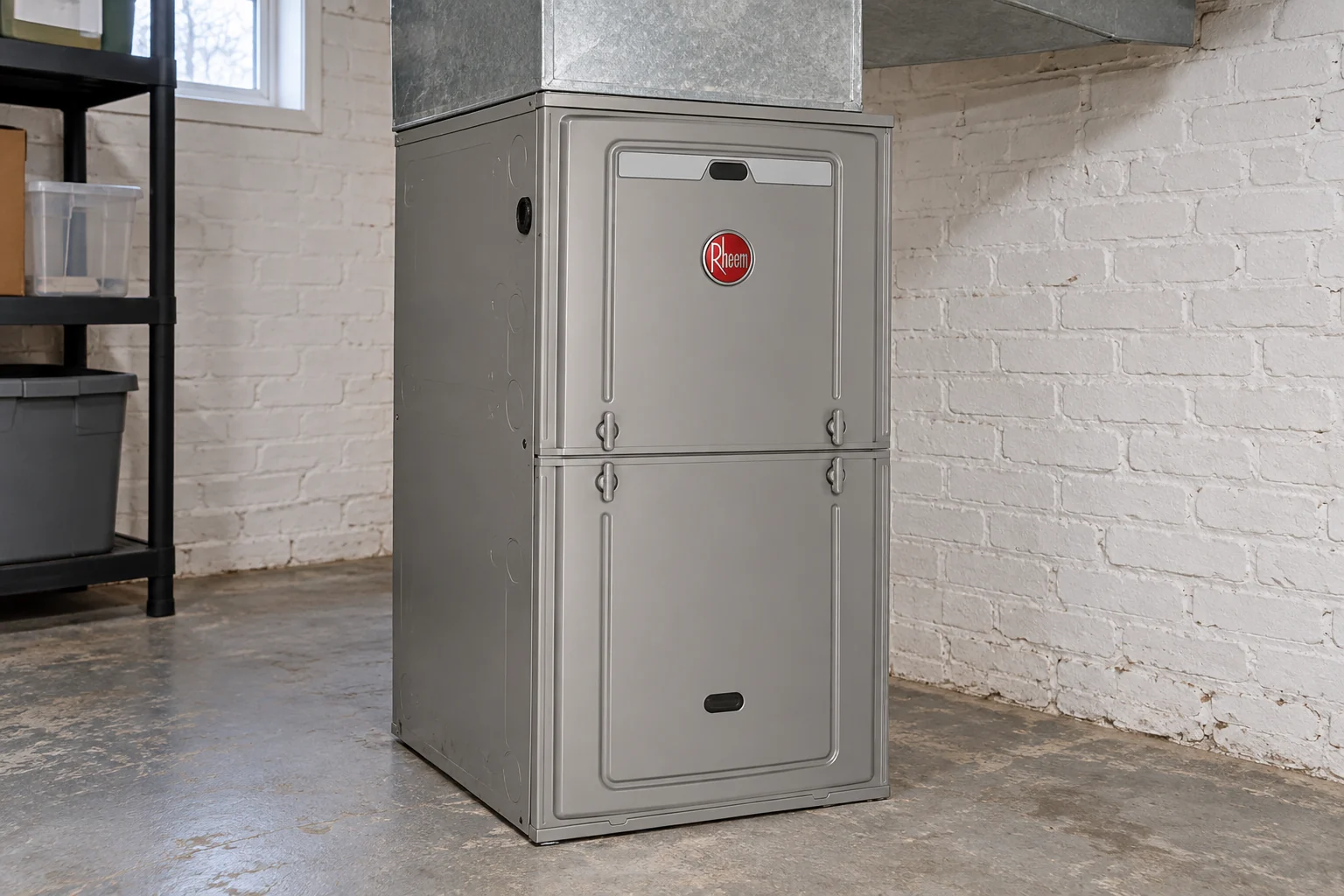 Closed furnace in an accessible basement service area