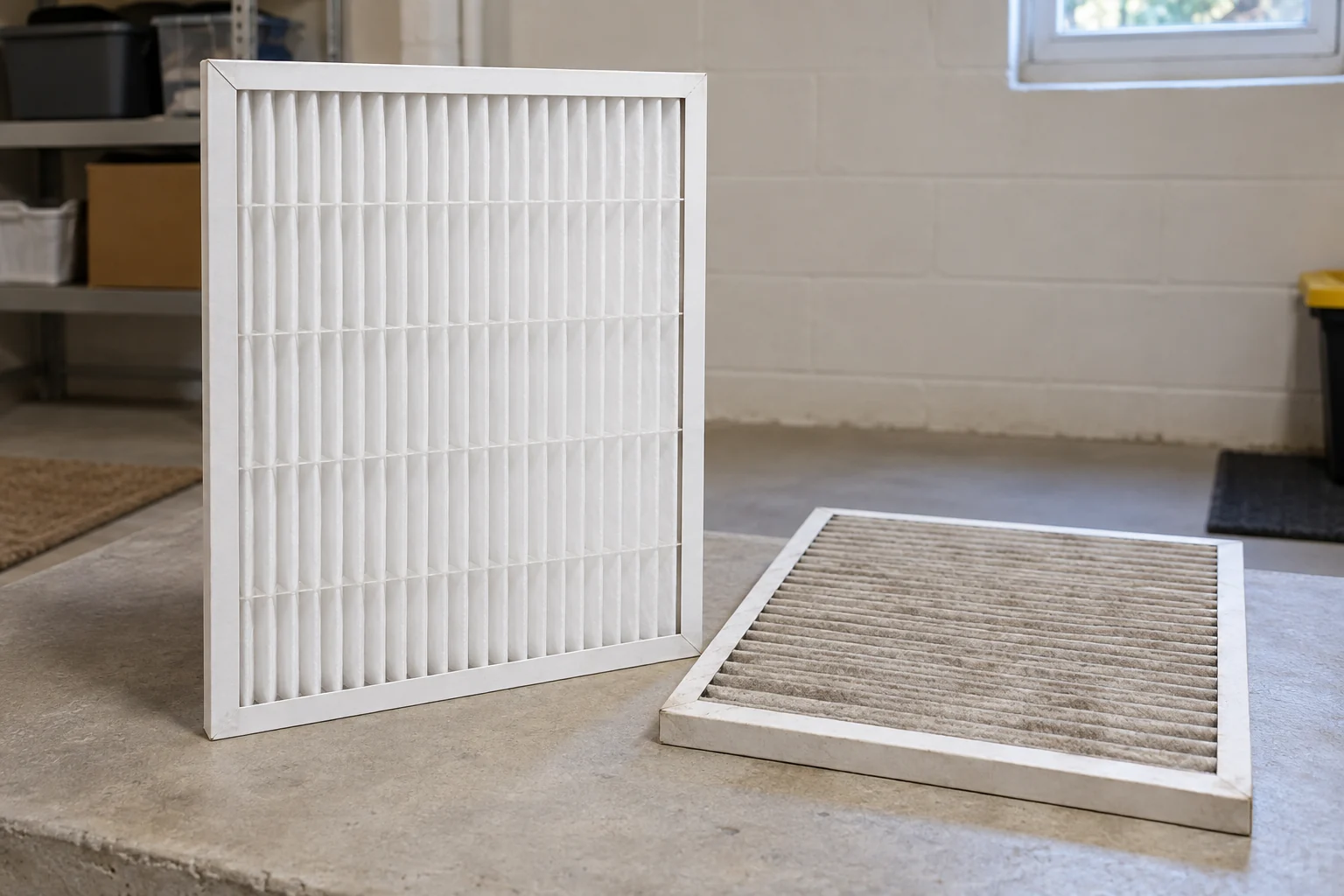 Clean and lightly used furnace filters ready for inspection