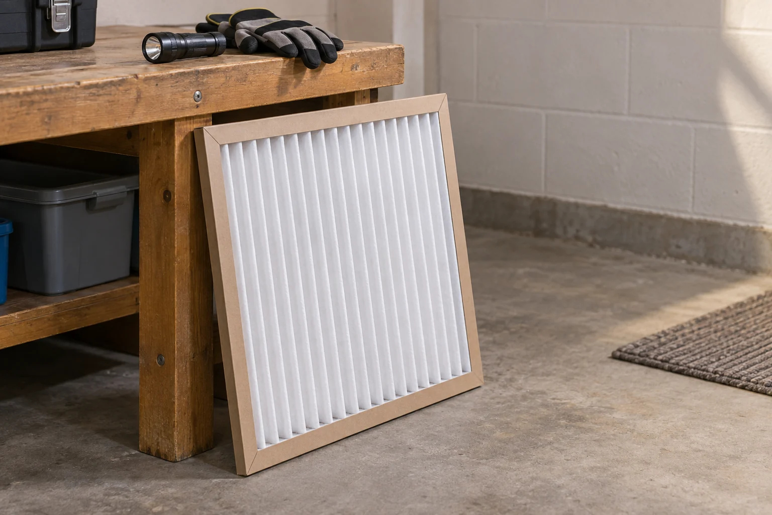 Filter and inspection supplies prepared for furnace maintenance